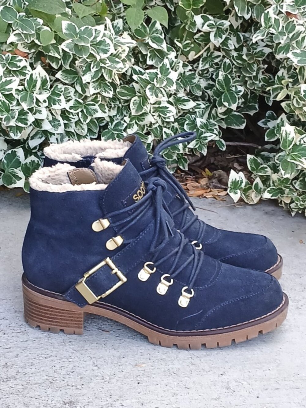 Sporto Dark Blue Navy Suede Waterproof Slip-Resistant Lace-Up Ankle Booties